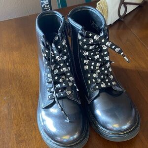 Shiny Black Dr. Marten Boots with Skull & Cross-Bone Laces